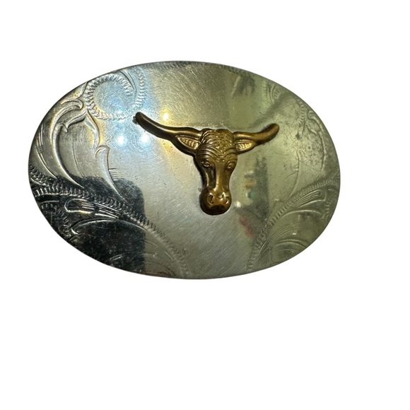 Vintage Longhorn Belt Buckle | Nickel Silver Western Cowboy Rodeo - Picture 2 of 5